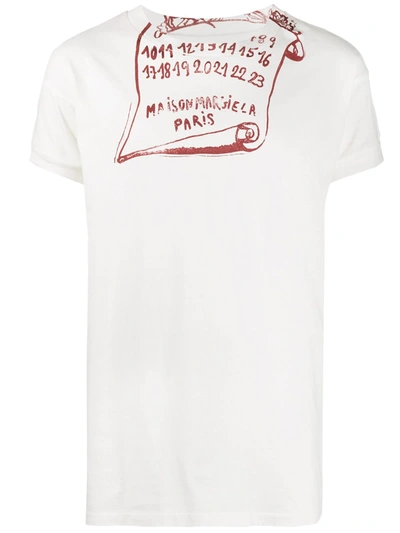 Shop Maison Margiela Scroll-print Crew-neck T-shirt In White