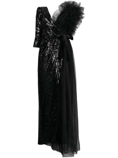 Shop Alchemy Tulle And Sequin-embellished Asymmetric Dress In Black