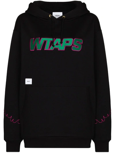 Shop Wtaps Embroidered Logo Hoodie In Black