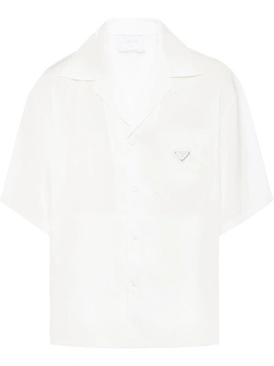 Shop Prada Short Sleeved Recycled-nylon Shirt In White