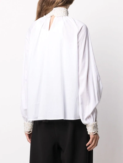 Shop Wandering Pearl-embellished Cotton Blouse In White