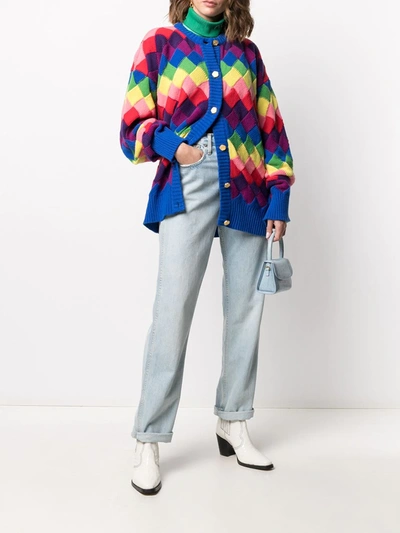Shop Ami Amalia Quadrodella Speranza Rainbow-knit Cardigan In Blue