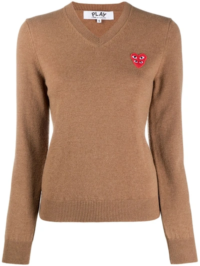 Shop Comme Des Garçons Play Embroidered Logo Jumper In Brown