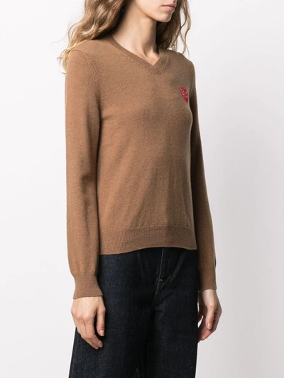 Comme Des Garçons Play Embroidered Logo Jumper In Brown