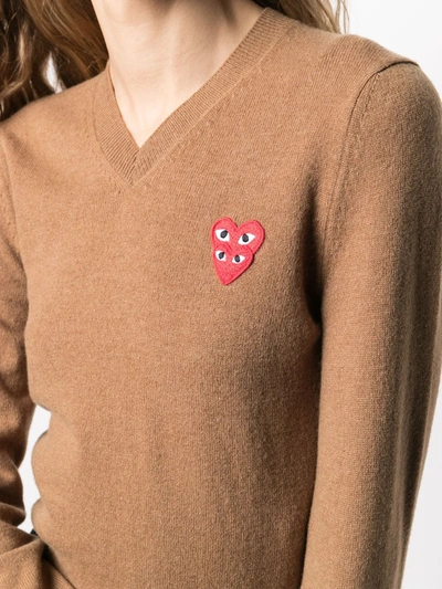 Comme Des Garçons Play Embroidered Logo Jumper In Brown