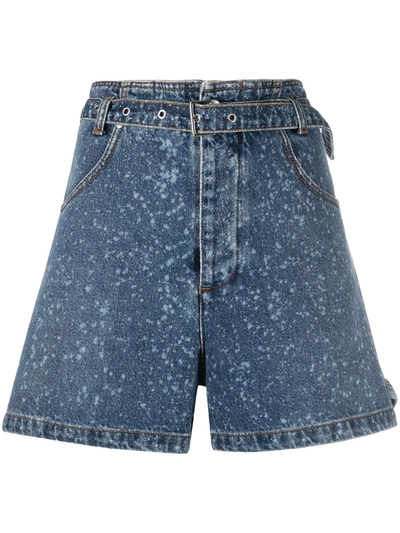 Msgm Paint-splatter Print Denim Shorts In Blue