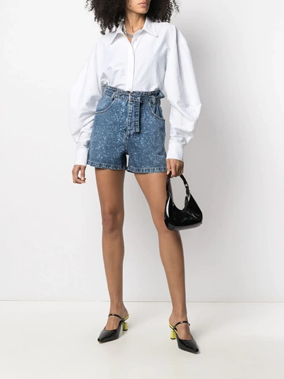 Msgm Paint-splatter Print Denim Shorts In Blue