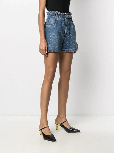 Msgm Paint-splatter Print Denim Shorts In Blue