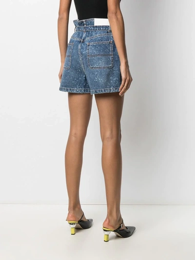 Msgm Paint-splatter Print Denim Shorts In Blue