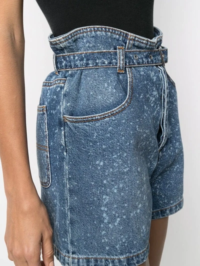 Msgm Paint-splatter Print Denim Shorts In Blue