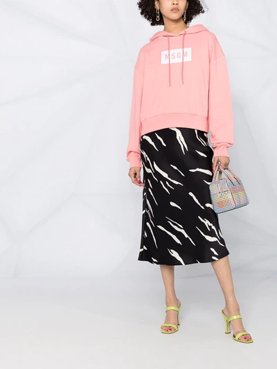 Shop Msgm Logo Print Cotton Hoodie In Pink