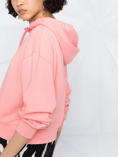 Shop Msgm Logo Print Cotton Hoodie In Pink