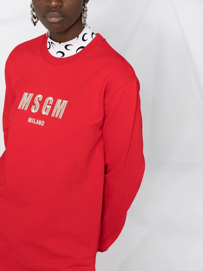 Shop Msgm Embroidered Logo Cotton Sweatshirt In Red