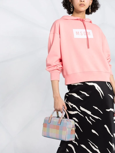 Shop Msgm Logo Print Cotton Hoodie In Pink