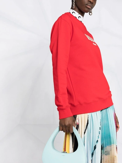 Shop Msgm Embroidered Logo Cotton Sweatshirt In Red