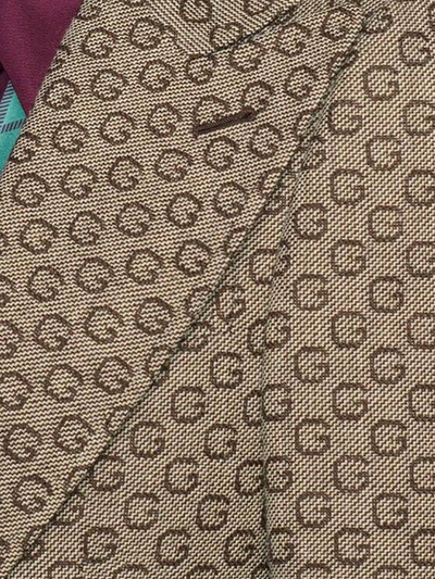 Shop Gucci Logo-print Wool Blazer In Brown
