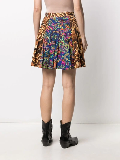 Pre-owned Versace Animal Floral Print Pleated Skirt In Brown
