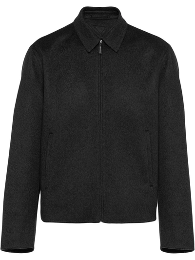 Shop Prada Shirt-style Zip Jacket In Black