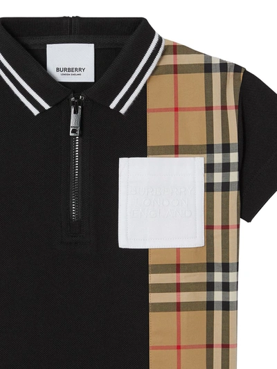 Shop Burberry Vintage Check Panel Polo Shirt In Black