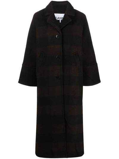 Shop Ganni Check-pattern Single-breasted Coat In Black