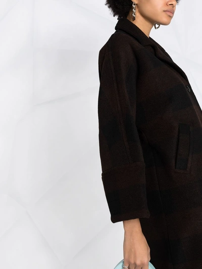 Shop Ganni Check-pattern Single-breasted Coat In Black