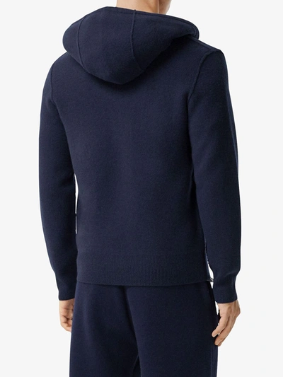 Shop Burberry Embroidered Monogram Zipped Hoodie In Blue