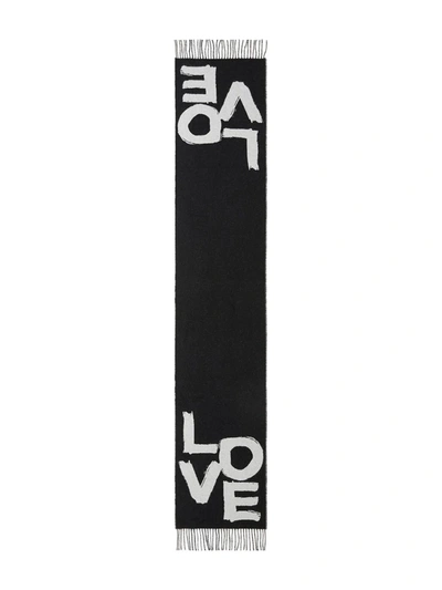 Shop Burberry Love And Check Print Cashmere Scarf In Black