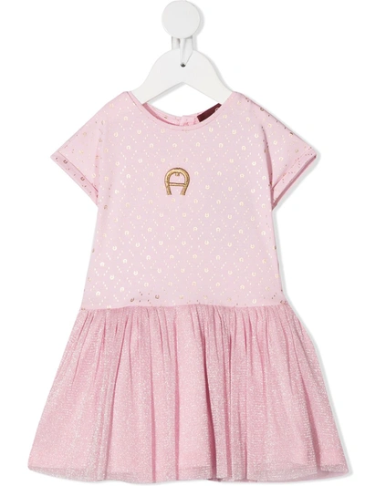 Shop Aigner Polka Dot Flared Dress In Pink