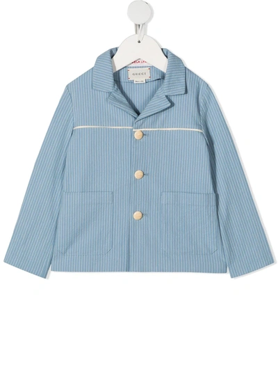 Shop Gucci Striped Cotton Jacket In 蓝色