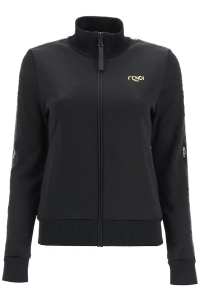 Shop Fendi Full Zip Sweatshirt Logo In Black