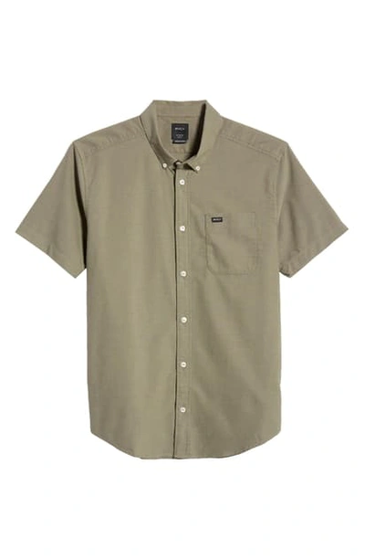 Shop Rvca That'll Do Solid Stretch Short Sleeve Button-down Shirt In Aloe