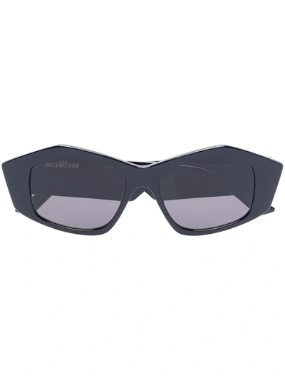 Shop Balenciaga Futuristic Rectangular-frame Sunglasses In Black