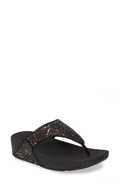 Shop Fitflop Lulu Glitter Flip Flop In Black Mix Faux Leather