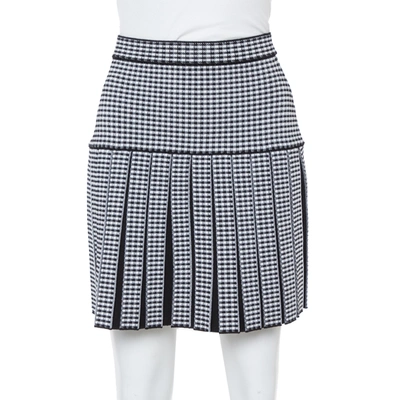Pre-owned Balmain Monochrome Gingham Knit Pleated Structured Skirt S In Black