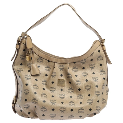 Pre-owned Mcm Beige Visetos Coated Canvas And Leather Essential Hobo