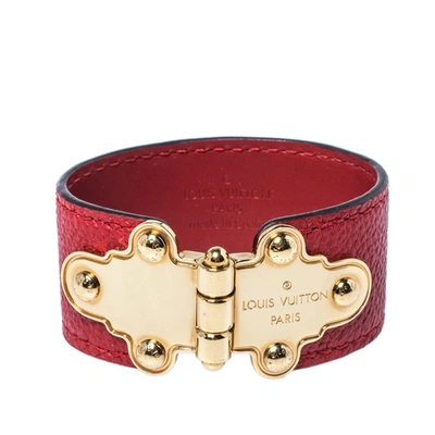 Pre-owned Louis Vuitton Save It Red Leather Gold Tone Bracelet