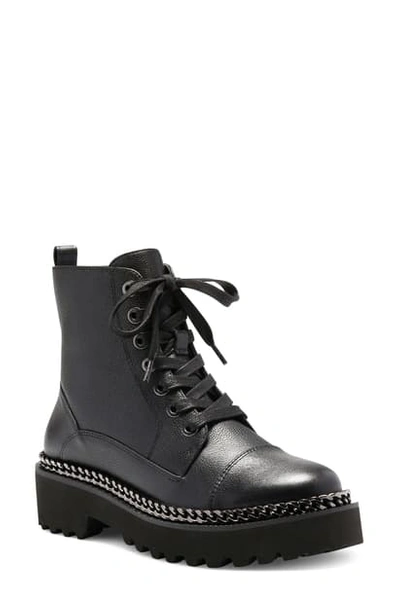 Shop Vince Camuto Mindinta Chain Trim Combat Boot In Black Leather