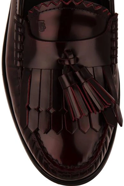 Shop Tod's Tasseled Glossed-leather Loafers In Burgundy