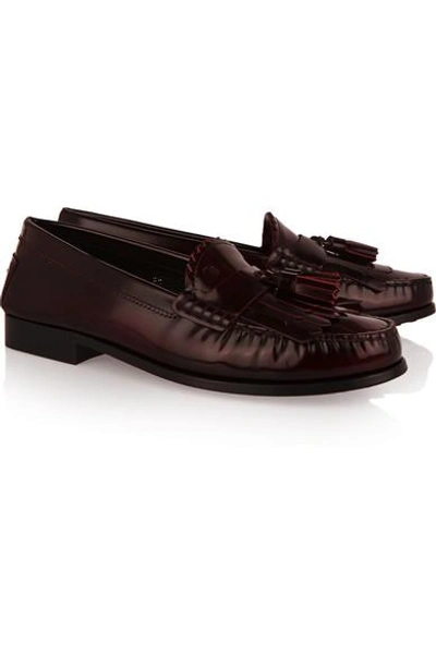Shop Tod's Tasseled Glossed-leather Loafers In Burgundy