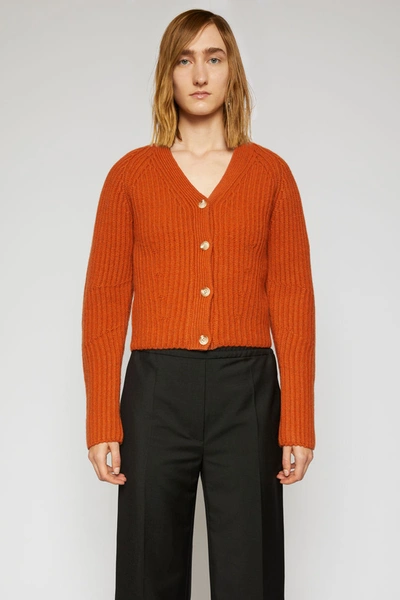 Acne Studios Ribbed Wool Cardigan Pumpkin Orange | ModeSens 