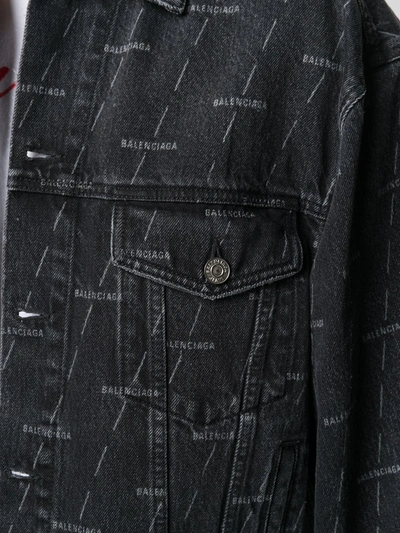 Shop Balenciaga Allover Logo Denim Cotton Jacket In Black