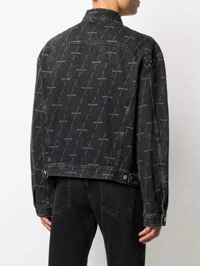 Shop Balenciaga Allover Logo Denim Cotton Jacket In Black