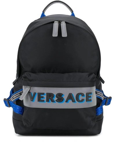 Shop Versace Logo Backpacks In Black