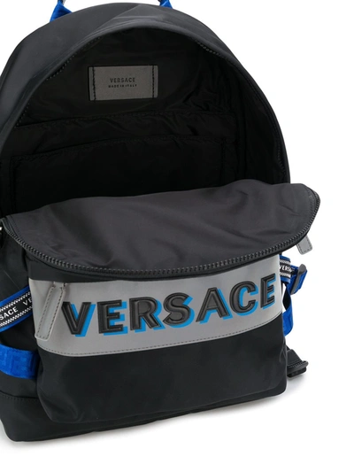 Shop Versace Logo Backpacks In Black