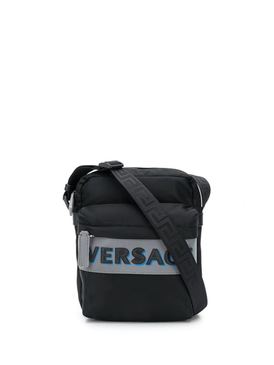 Shop Versace Logo Shoulder Bag In Black