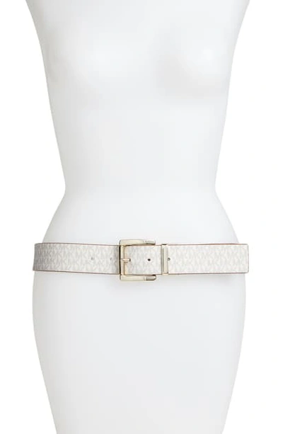 Shop Michael Michael Kors Reversible Logo Belt In Vanilla