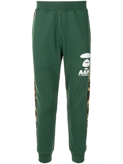 Shop Aape By A Bathing Ape Camouflage-panel Tapered Track Pants In Green