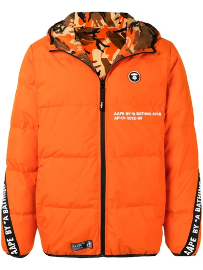 Shop Aape By A Bathing Ape Reversible Hooded Padded Jacket In Orange