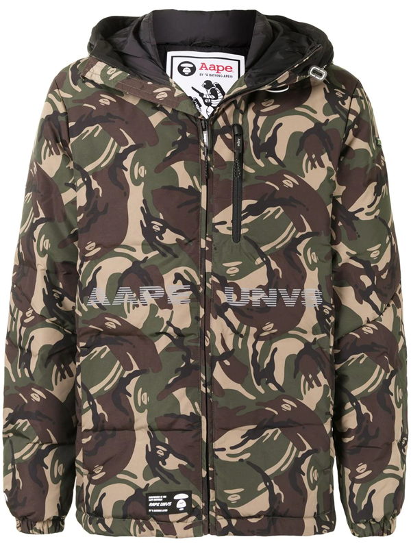 pe By A Bathing Ape Camouflage Hooded Padded Jacket In Green Modesens