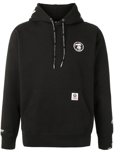 Shop Aape By A Bathing Ape Embroidered Patch Rib-trimmed Hoodie In Black